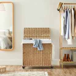 SONGMICS Wäschekorb, Handgeflochten, Wäschesammler, 140 L, Aus Polyrattan, Mit 3 Fächern, Herausnehmbare Tasche, Deckel, Griffe, Für Wohnzimmer, Badezimmer, 66 X 33 X 60 Cm, Naturfarben LCB363N01 -Kaufland Geschäft cb497deab023c55b2834829b4b05716b