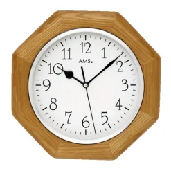 AMS 5512 Wanduhr Funk Funkwanduhr Analog Holzrahmen Eiche Farben Achteckig