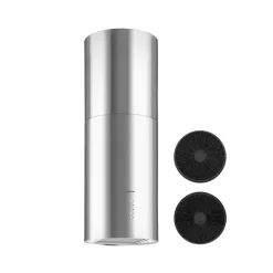 Klarstein Beretta Inselabzugshaube Ø35cm Ab-/Umluft 650m³/h LED Aktivkohlefilter Edelstahl