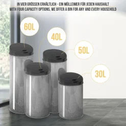 Jago® Mülleimer Mit Sensor - 30/40/50/60 Liter, Edelstahl / Verzinkter Stahl, Rund, Mit Klemmring, Für Küche, Büro, Handfrei, Farbwahl - Automatischer Sensor-Mülleimer, Abfalleimer (60 Liter, Silber) -Kaufland Geschäft dc7a948fa5ea3e4408afe7941c248664