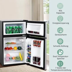 COSTWAY 90L Kühlschrank 64L Kühlteil 26 L Gefrierteil Kühl-Gefrier-Kombination Mit LED-Beleuchtung Mini Kühlschrank Grau -Kaufland Geschäft de679baa07b0a8011497d81765f46398