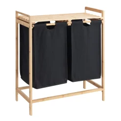 Acaza Wäschekorb Mit 2 Ausziehbaren Wäschesäcken - Wäschesortierer - 44 Liter - Bambus - 64,5x73,5x33 Cm - Schwarz