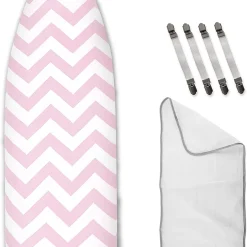 Riijk Bügelbrettbezug In Rosa Aus Baumwolle Zum Spannen Mit Spezialpolster Für Leichtes Bügeln – Universal Passend