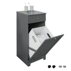 SoBuy BZR21-DG Wäscheschrank Mit Ausklappbarem Wäschesack Wäschetruhe Wäschesammler Mit Schubladen Badschrank Grau BHT Ca: 40x90x38cm